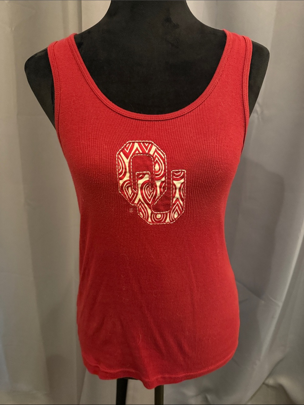 American Apparel Red Ribbed Tank with Patterned Appliqué